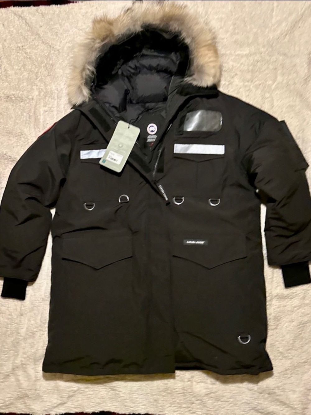 Womans Black Parka Coat with Faux Fur Hood